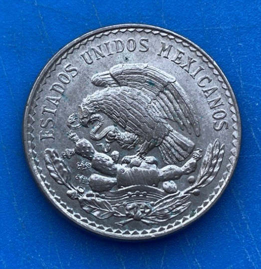  SILBER - Mexiko 1 Peso 1947 Morelos  Adler Schlange   