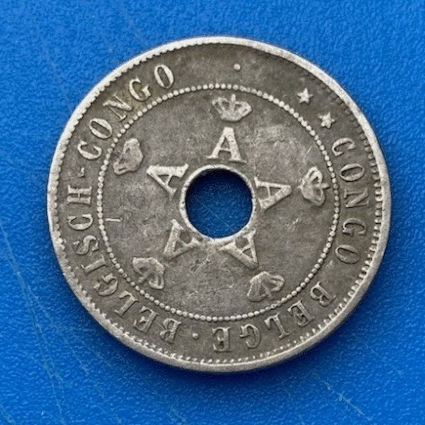  Belgisch Kongo 20 Centimes 1911 Lochmünze Stern Albert I Kolonie   