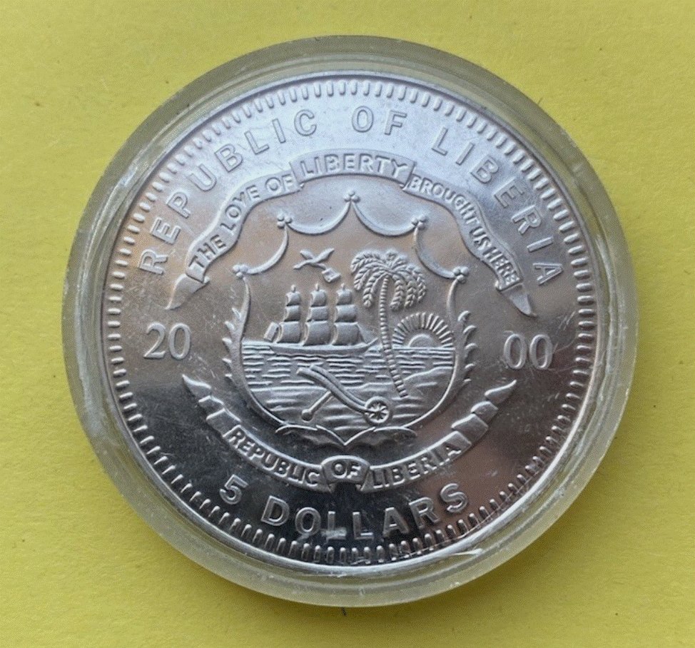  Liberia 5 Dollars 2000 - 10 Jahre Deutsche Wiedervereinigung Brandenburger Tor   