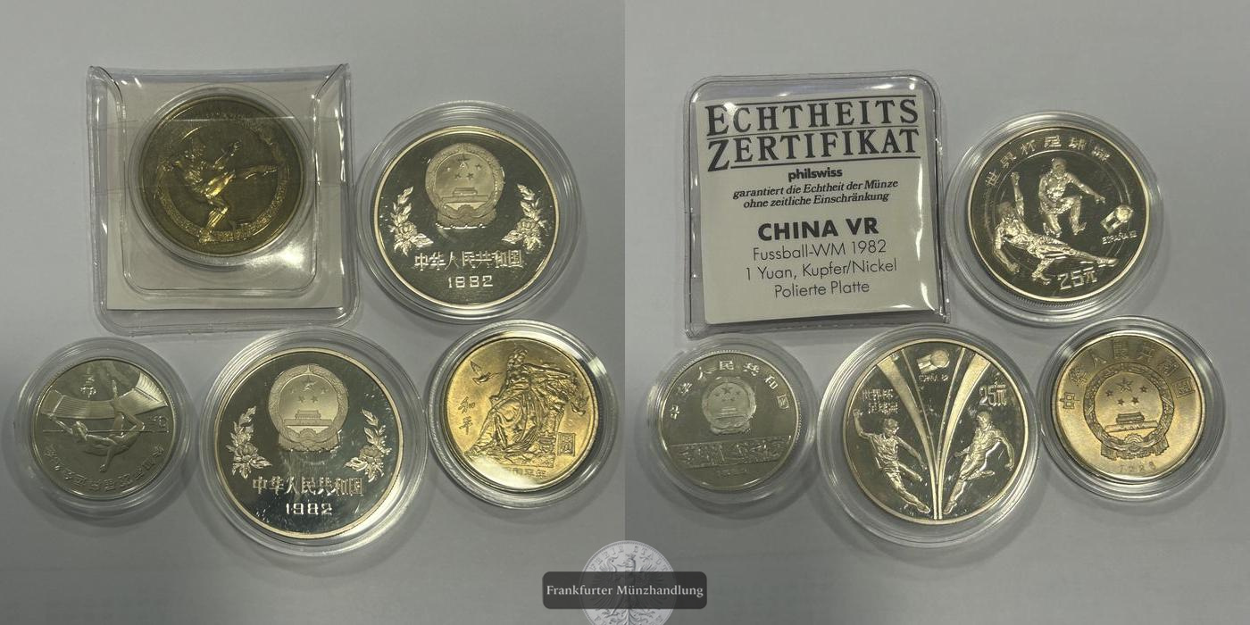  LOT: China / 2x 1 Yuan, 2x 25 Yuan, 1x 5 Yuan 1982-1986 FM-Frankfurt KM#59 Feinsilber: 38,92g   