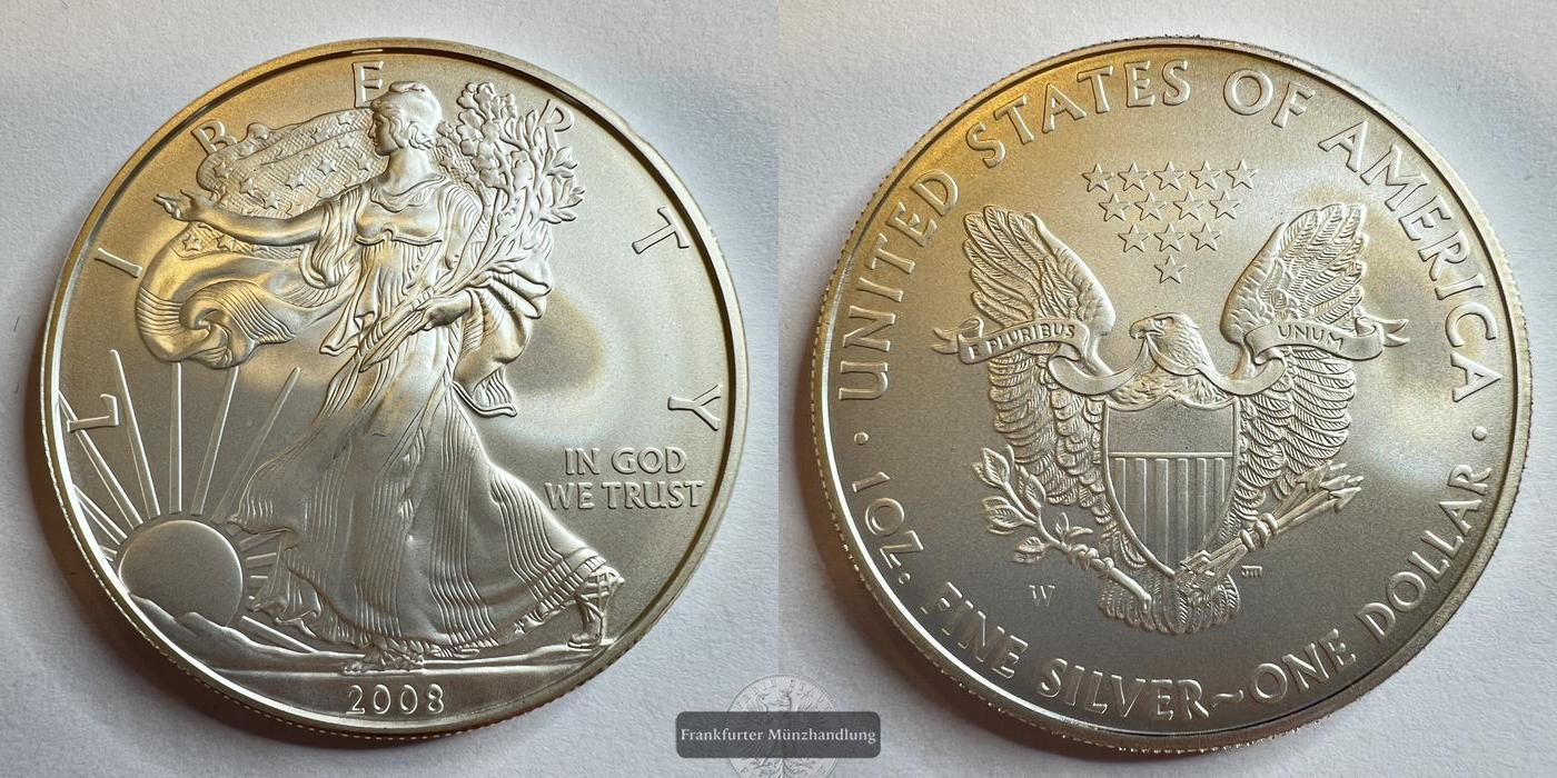  USA 1 Dollar 2008 W American Silver Eagle FM-FRANKFURT KM#273 Feinsilber: 31,1g   