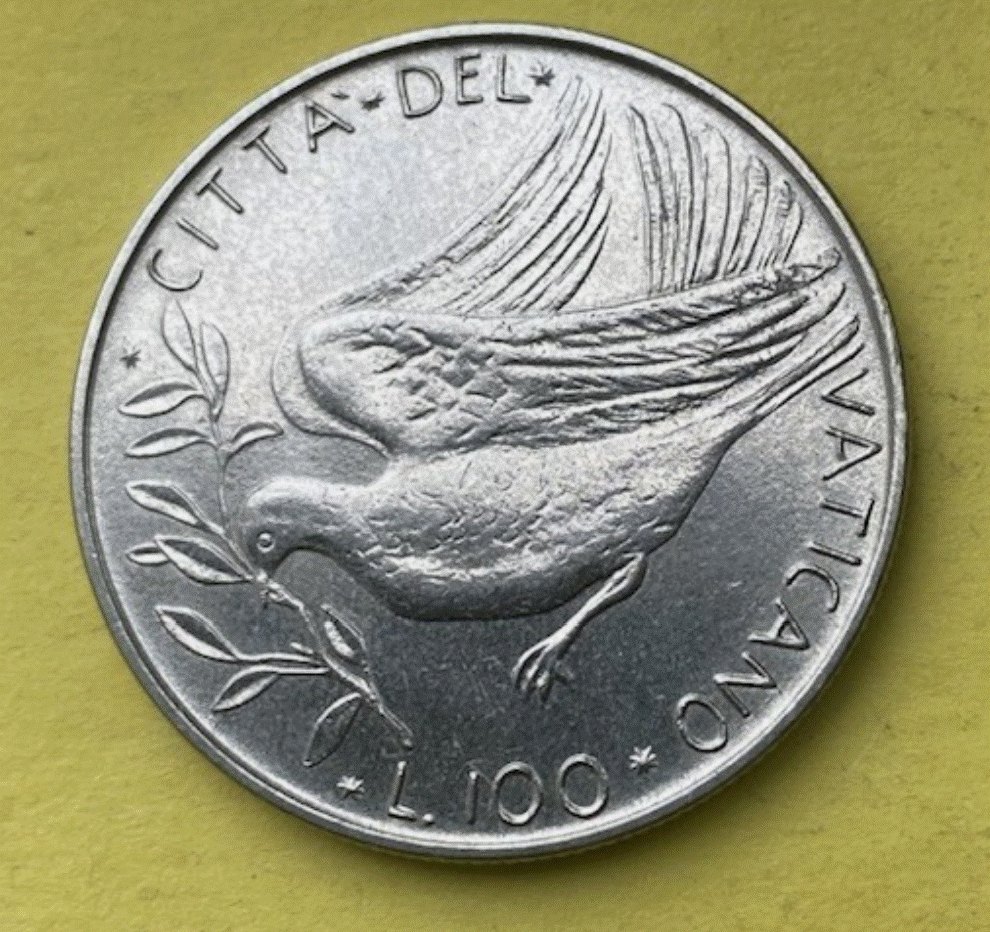  Vatikan 100 Lire 1972 Papst Paul VI. Friedenstauben Vatikanstadt   