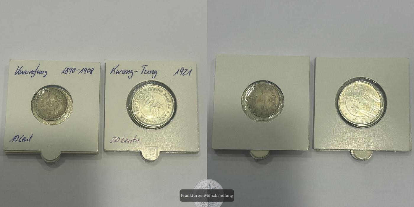  LOT: China / 4x 10 Fen 1890-1908, 3x 2 Jiao 1921 FM-Frankfurt Y#200 Feinsilber: 4,889g   