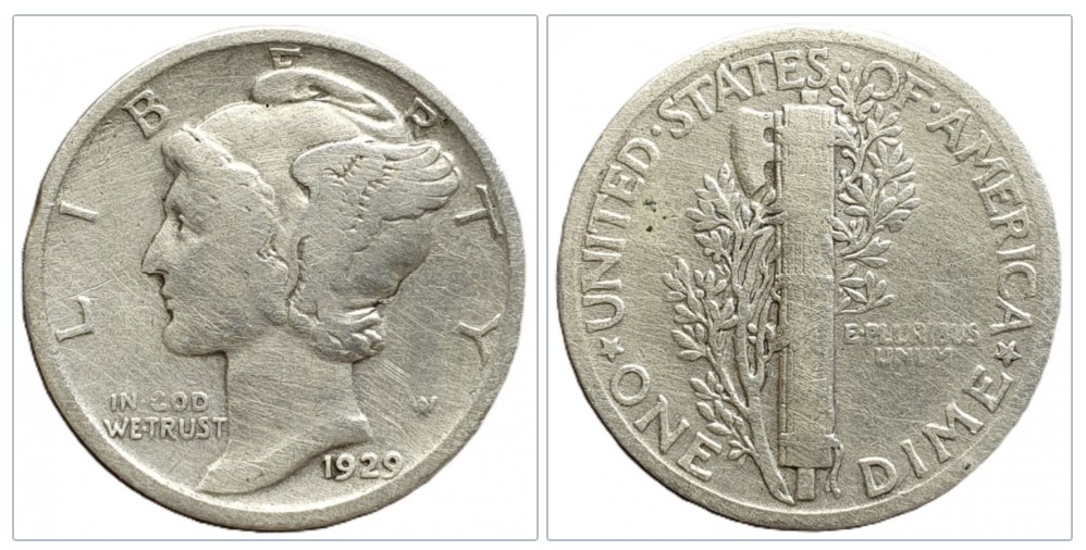  USA 1 Dime 1929 Mercury Dime Silber 2,19g fein   