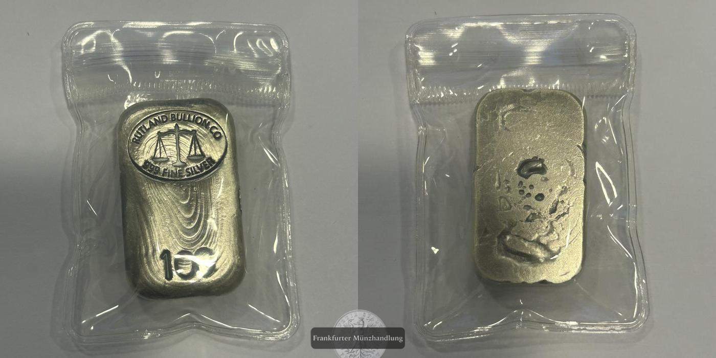  USA / Rutland Bullion Co. Silberbarren FM-Frankfurt Feinsilber: 311,03g   