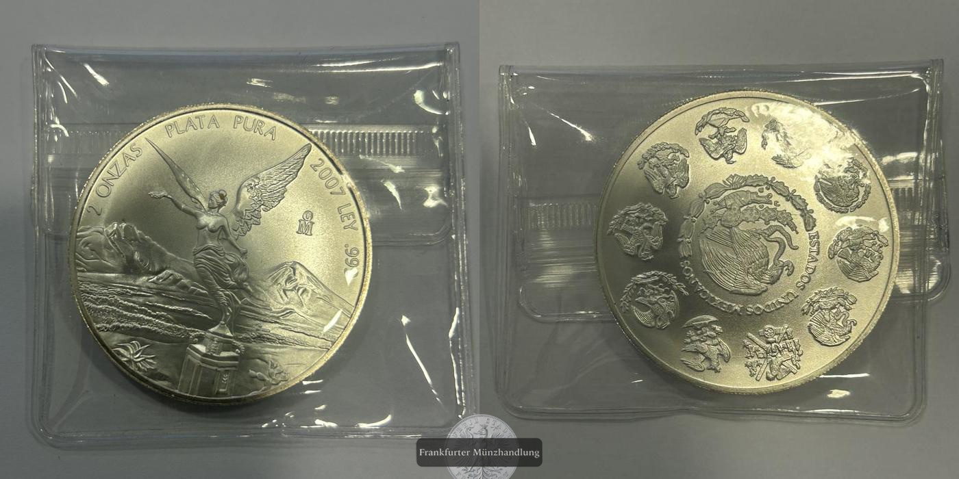  Mexiko / 2 Onzas Libertad 2007 Mo FM-Frankfurt KM#614 Feinsilber: 62,103g   
