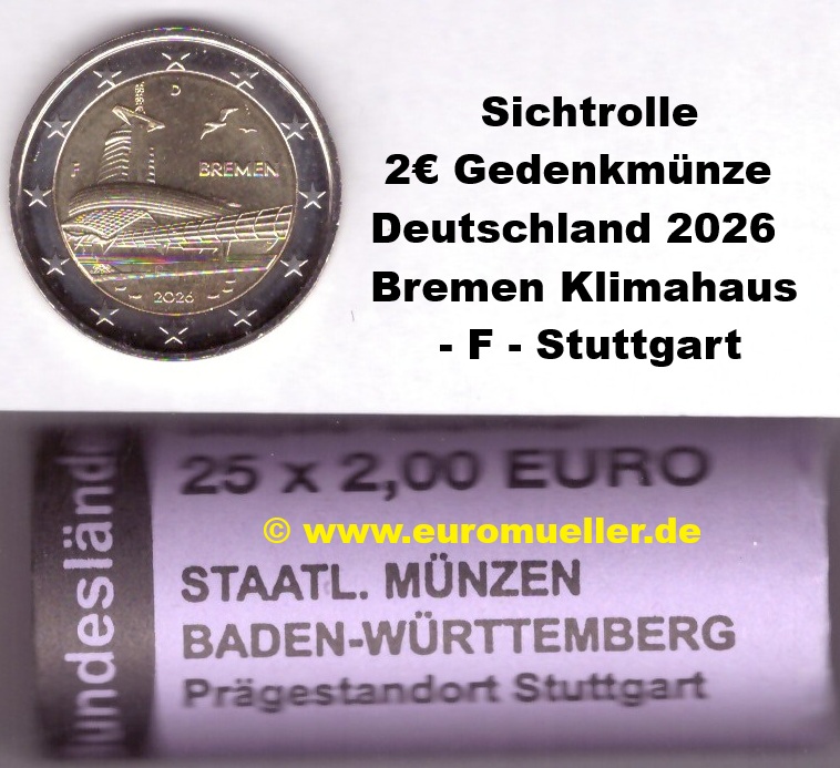 Deutschland Rolle -F- 2 Euro Gedenkmünze 2026...Bremen...unc.   