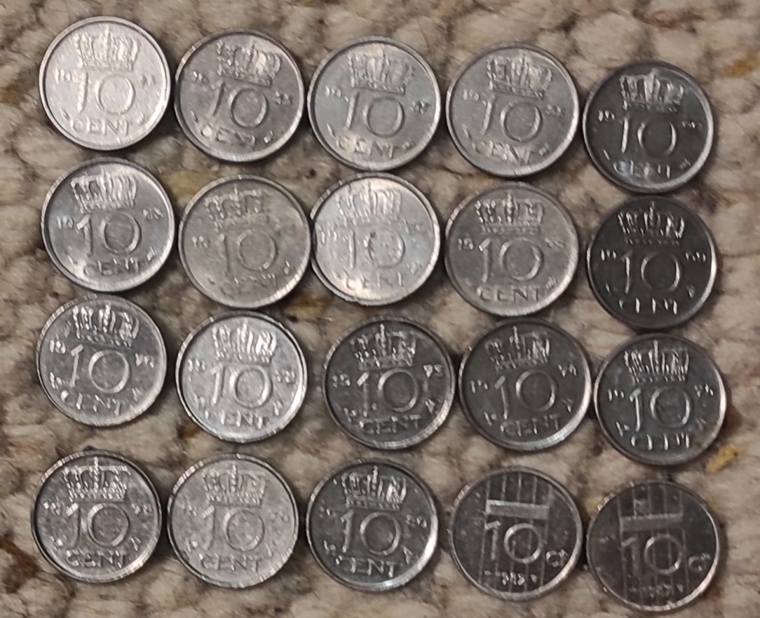  Set 063: Niederlande Münzlot 20 x 10 Cents verschiedener Prägejahre   