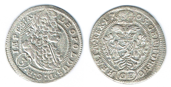  SZAIVERT RDR HABSBURG ÖSTERREICH BÖHMEN LEOPOLD I. 3 KREUZER GROSCHEN 1705 GE PRAG   