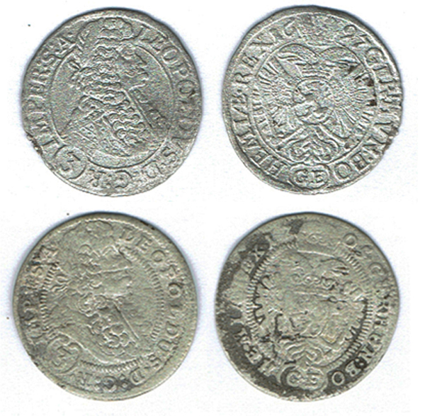  SZAIVERT RDR HABSBURG ÖSTERREICH BÖHMEN LEOPOLD I. 2 Stück 3 KREUZER GROSCHEN 1697 GE 1705 GE PRAG   
