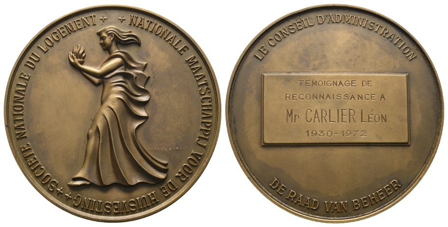  Medaille 1972; Belgien; Gesellschaft für Wohnungsbau; bronze; 241 g; Ø 80,60 mm   