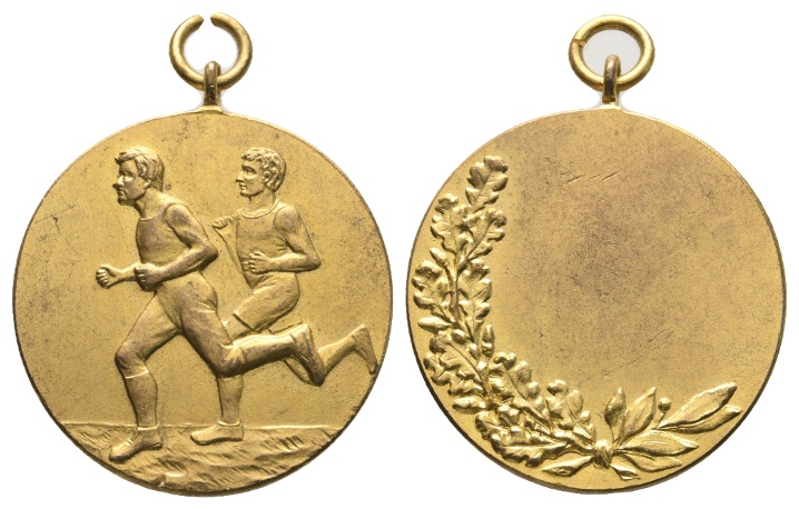  Medaille; Sport-Preismedaille; vergoldet; tragbar; 12,12 g; Ø 28,48 mm, in Schatulle   