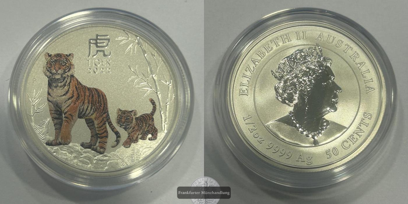  Australien / 50 Cents Lunar III Tiger 1/2 oz 2022 FM-Frankfurt Feinsilber: 15,55g   