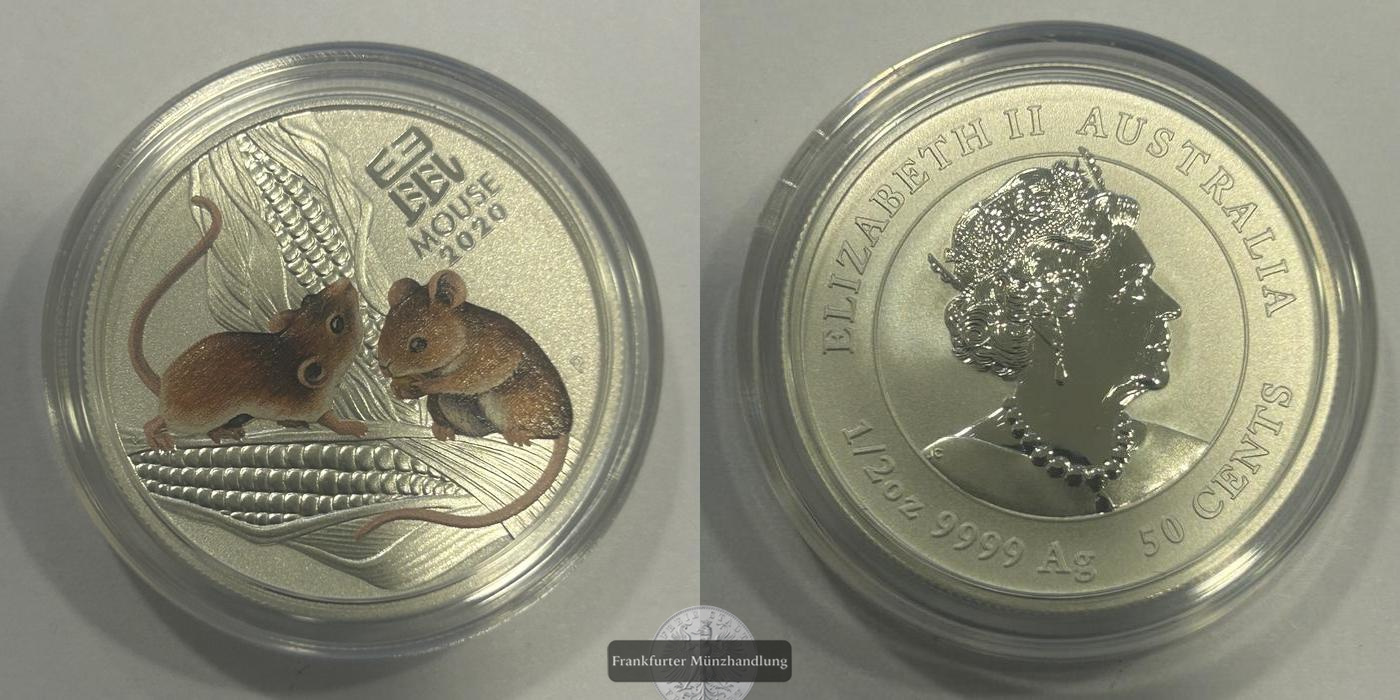  Australien / 50 Cents Lunar III Maus 1/2 oz 2020 Frankfurt Feinsilber: 15,55g   