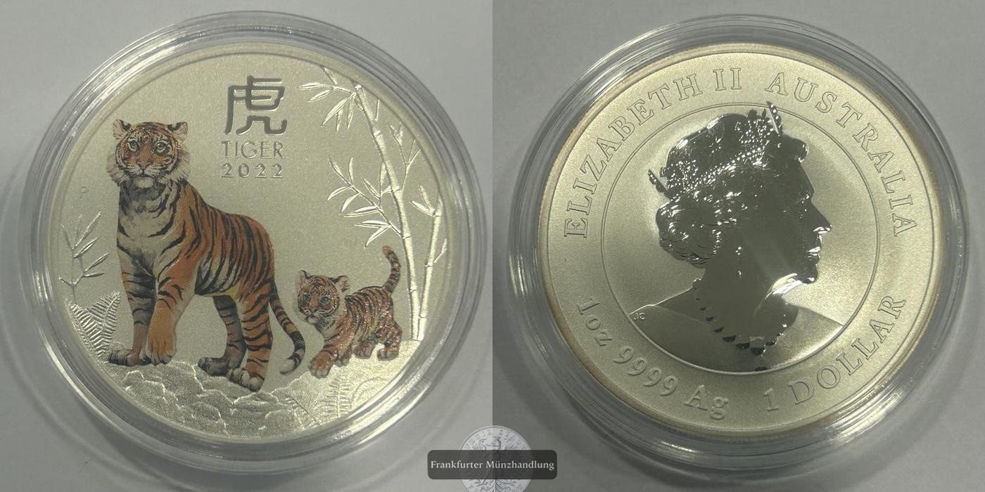  Australien / 1 Dollar Lunar III Tiger 1 oz 2022 Frankfurt Feinsilber: 31,10g   