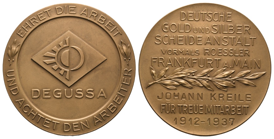  Medaille; Degusa: Mitarbeiteregrung 1937; bronze; 49,94 g; Ø 51,08 mm   