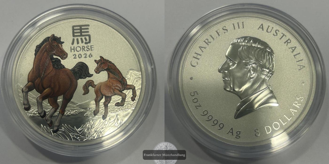  Australien / 8 Dollars Lunar III Pferd 5 oz 2026 FM-Frankfurt Feinsilber: 155,52g   