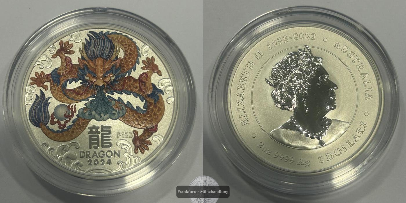 Australien / 2 Dollars Lunar III Drache 2 oz 2024 FM-Frankfurt Feinsilber: 62,21g   
