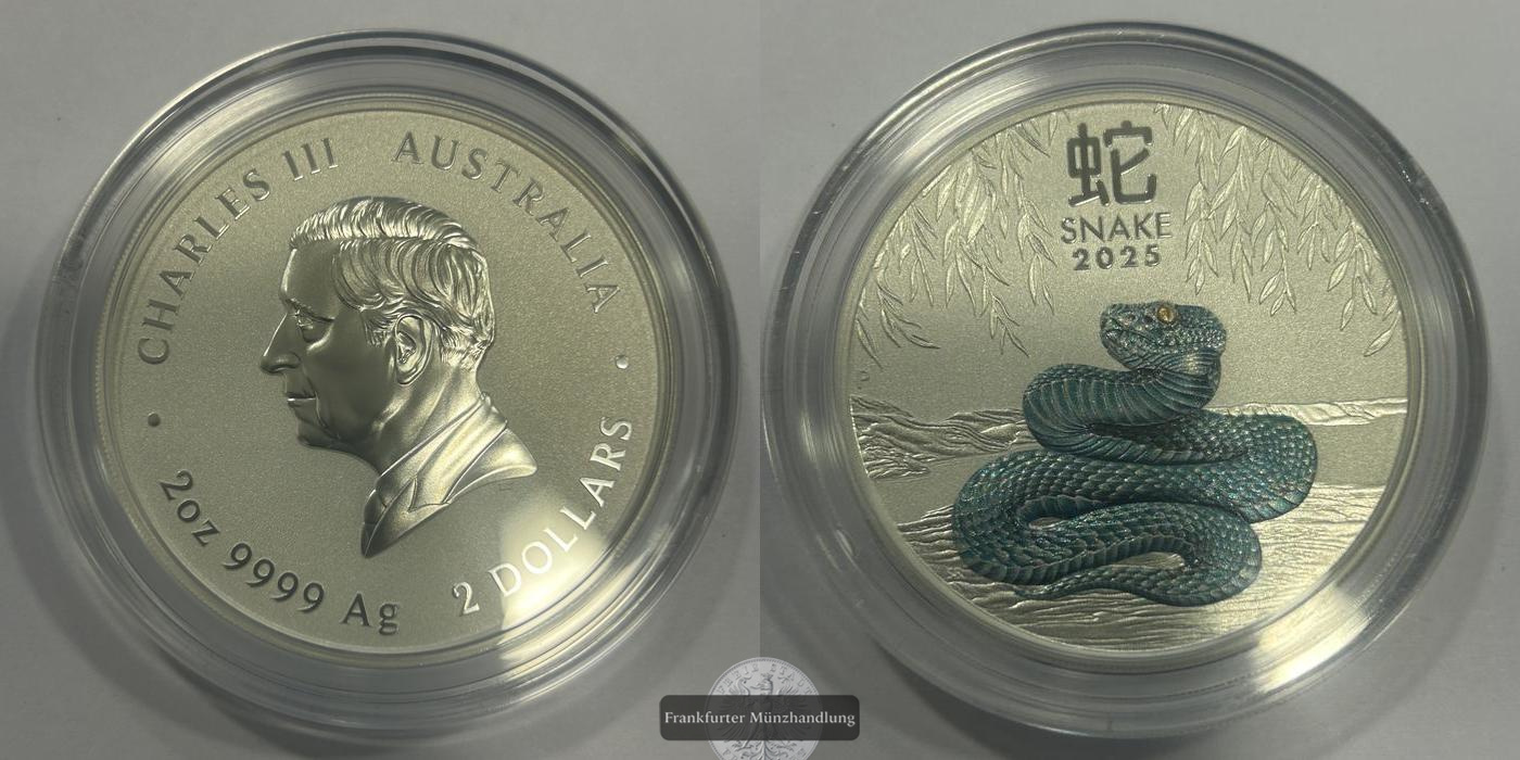  Australien / 2 Dollars Lunar III Schlange 2 oz 2025 FM-Frankfurt Feinsilber: 62,21g   