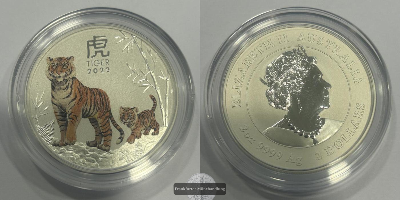  Australien / 2 Dollars Lunar III Tiger 2 oz 2022 FM-Frankfurt Feinsilber: 62,21g   