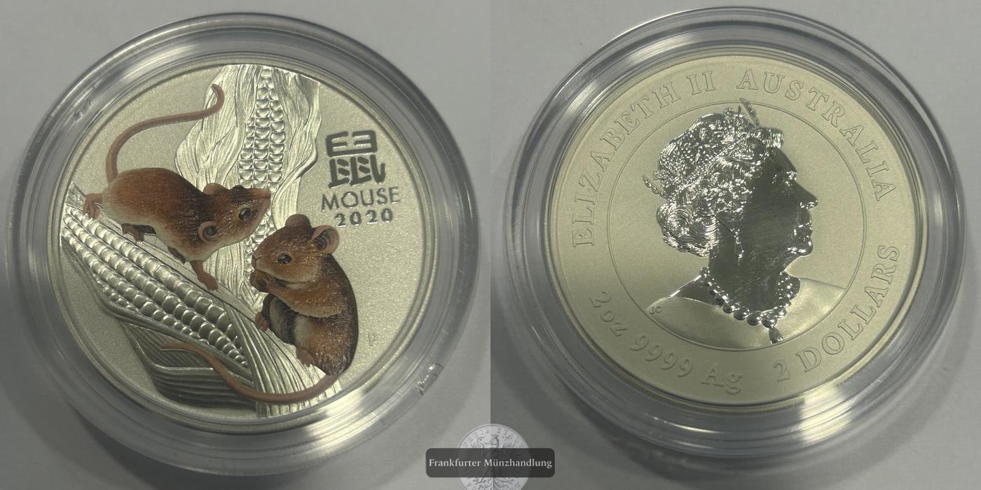  Australien / 2 Dollars Lunar III Maus 2 oz 2020 FM-Frankfurt Feinsilber: 62,21g   