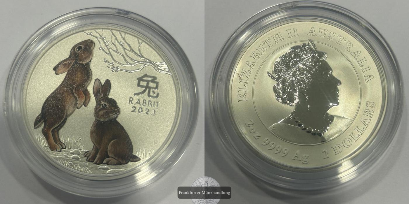  Australien / 2 Dollars Lunar III Hase 2 oz 2023 FM-Frankfurt Feinsilber: 62,21g   