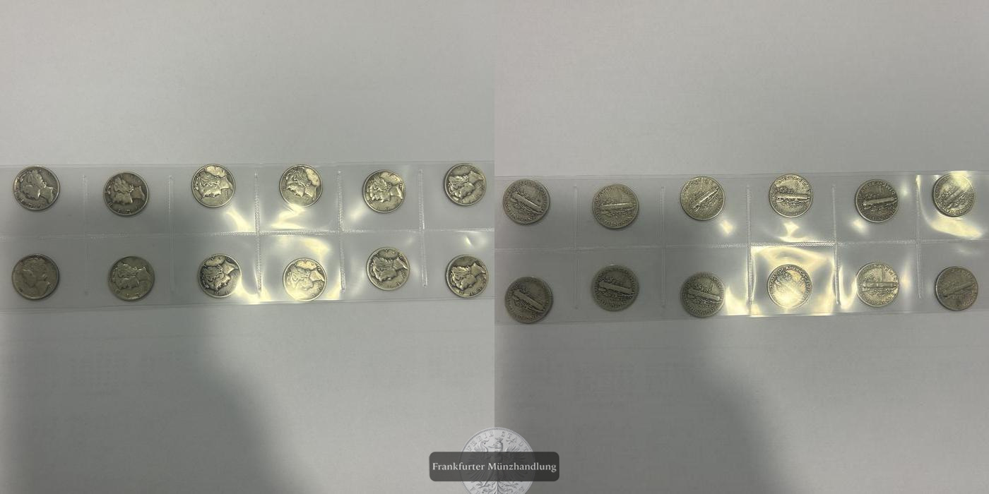  LOT: USA / 12x 10 cents Mercury Dime 1928-1945 FM-Frankfurt KM#140 gesamt Feinsilber: 27,00g   