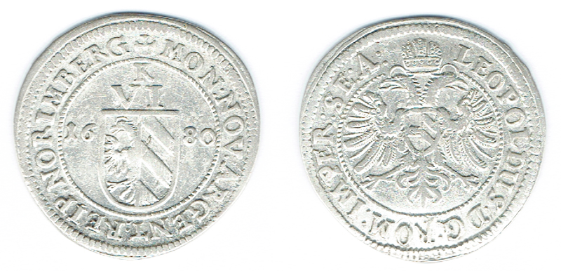 SZAIVERT ALTDEUTSCHLAND NÜRNBERG VI KREUZER 1680 MIT TITEL LEOPOLD I.   