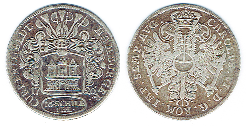  SZAIVERT ALTDEUTSCHLAND HAMBURG 16 SCHILLING 1726 I.H.L.   