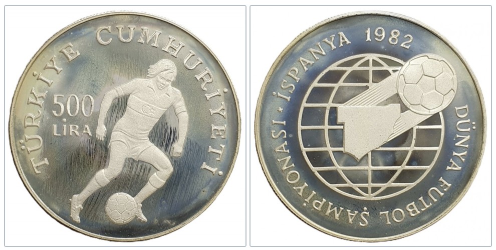  Türkei 500 Lira 1982 FIFA Fussball-Weltmeisterschaft Silber 21,58g fein   