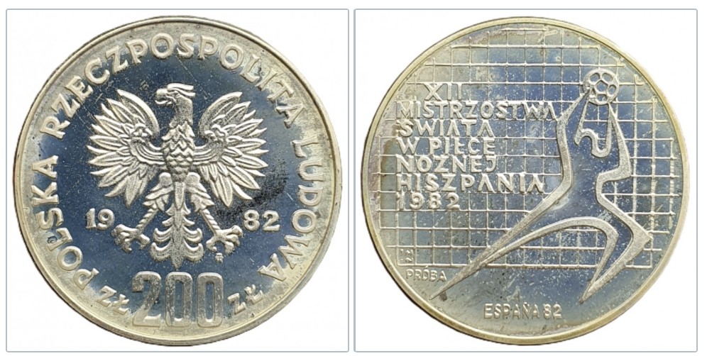  Polen 200 Złotych Zloty 1982 Fußball-Weltmeisterschaft Silber 13,2g fein   
