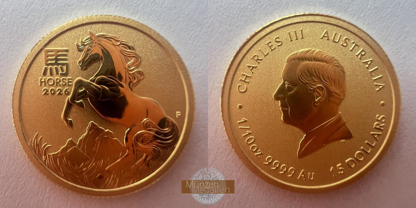  Australia 15 Dollars Charles III 2026 (Year of the Horse) MM-FRANKFURT N#483673 Feingold: 3,111g   