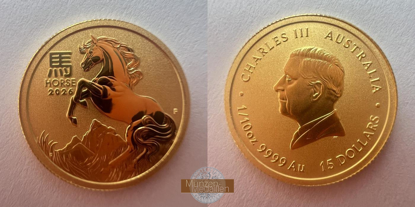  Australia 15 Dollars Charles III 2026 (Year of the Horse) MM-FRANKFURT N#483673 Feingold: 3,111g   