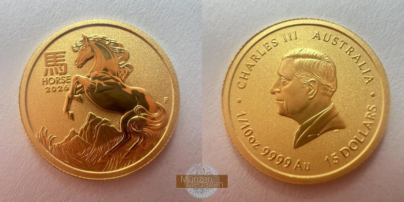  Australia, Charles III. 15 Dollars 2026 Year of the Horse.  MM-Frankfurt Feingold: 3,111g   