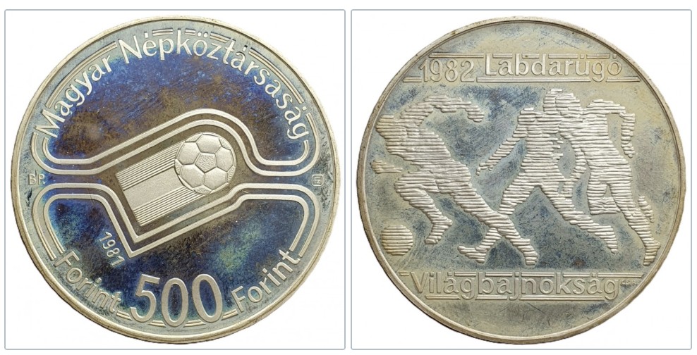  Ungarn 500 Forint 1981 Fußball-Weltmeisterschaft 1982 in Spanien Silber 17,92g fein   
