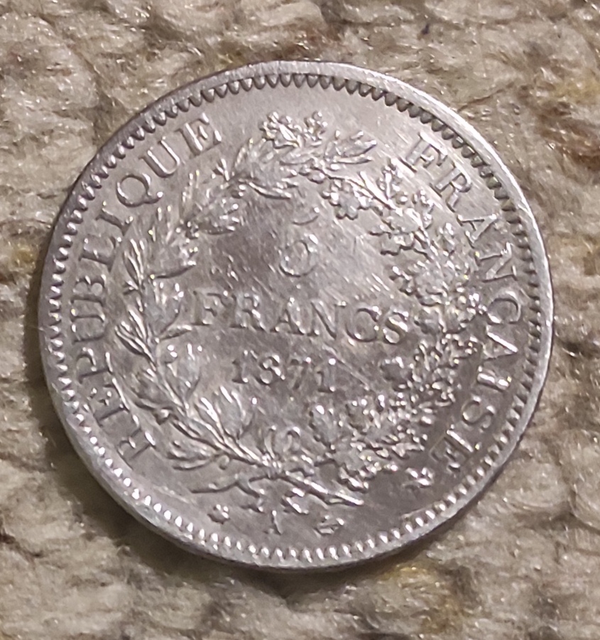  Frankreich 5 Francs 1871, SILBER, Herkules   