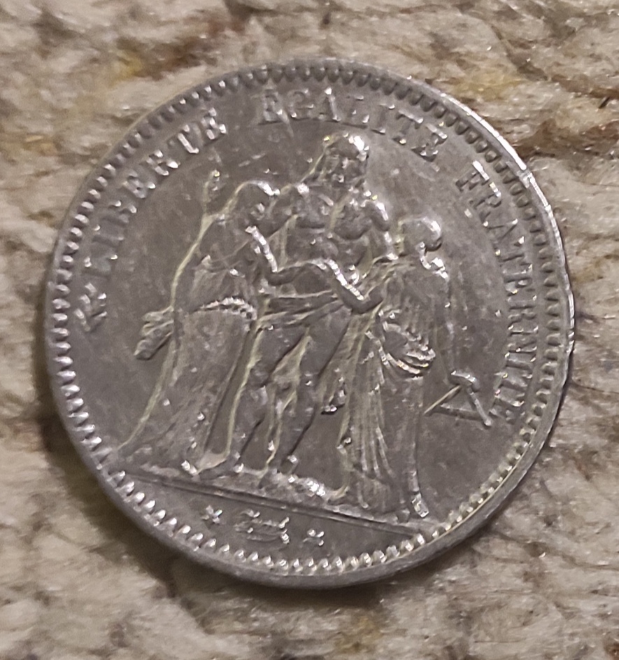  Frankreich 5 Francs 1871, SILBER, Herkules   