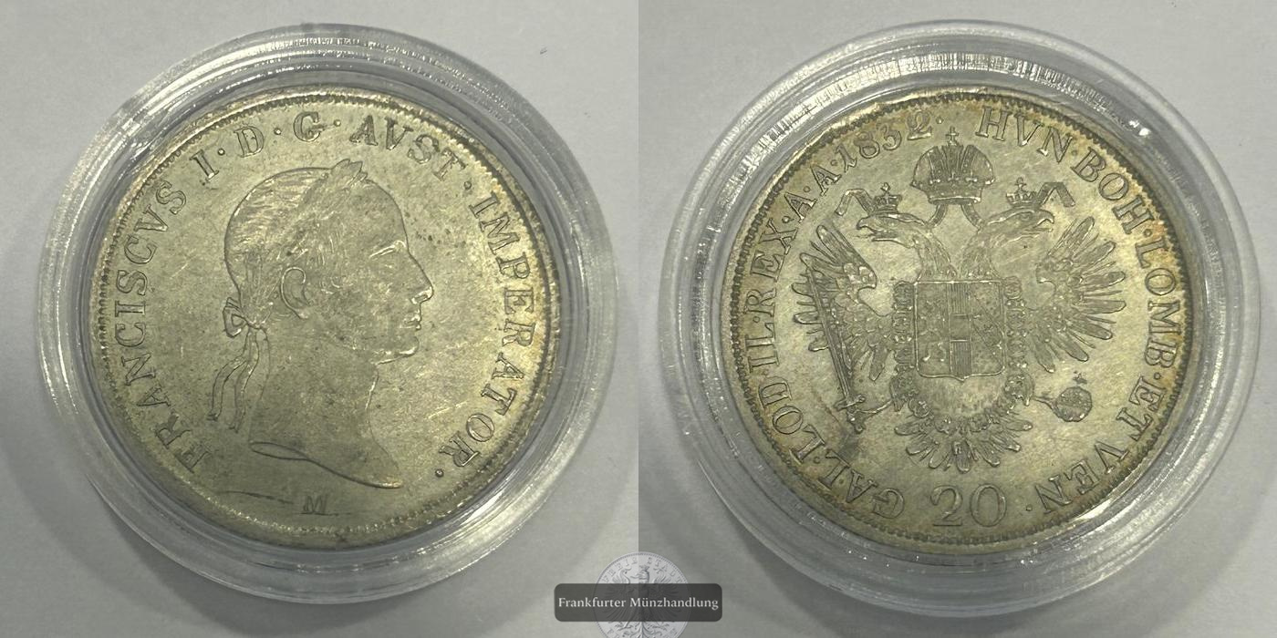  Österreich / 20 Kreuzer M - Franz Joseph I. 1852 FM-Frankfurt KM#2210 Feinsilber: 3,90g   