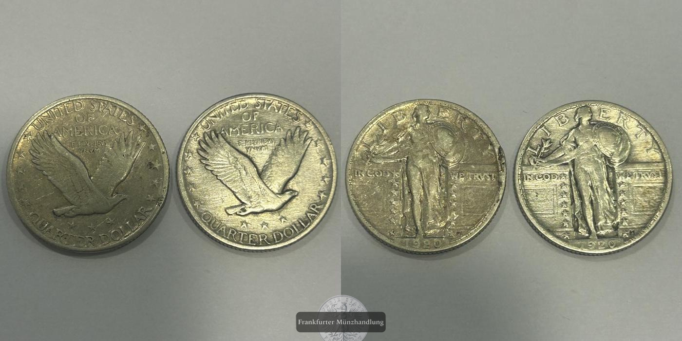  USA / 2x 25 Cents Standing Liberty Quarter Dollar 1920 FM-Frankfurt KM#145 gesamt Feinsilber: 11,25g   