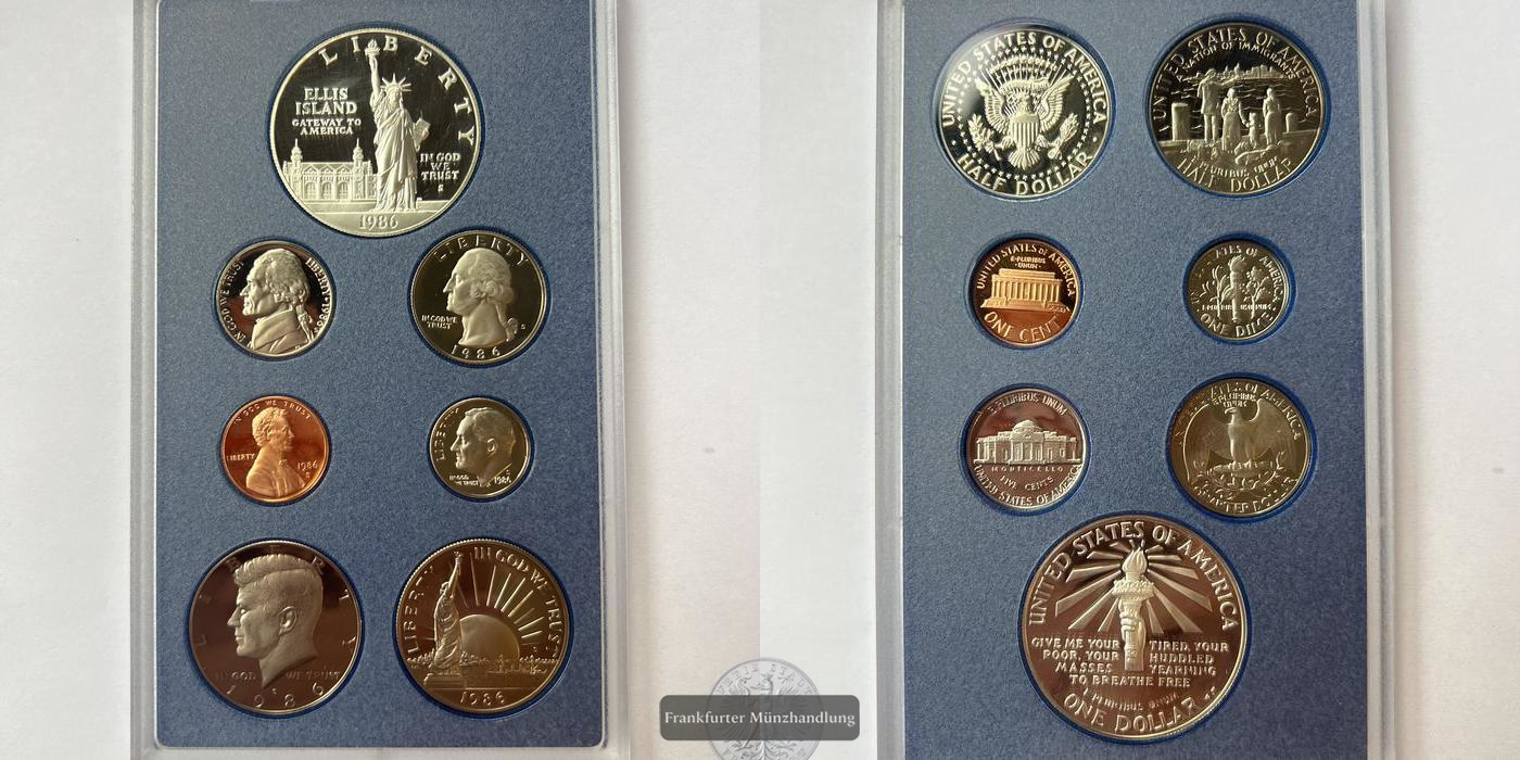  USA 1986 Prestige set Münzen: 7 FM-FRANKFURT KM#214 Feinsilber: 24,05g   