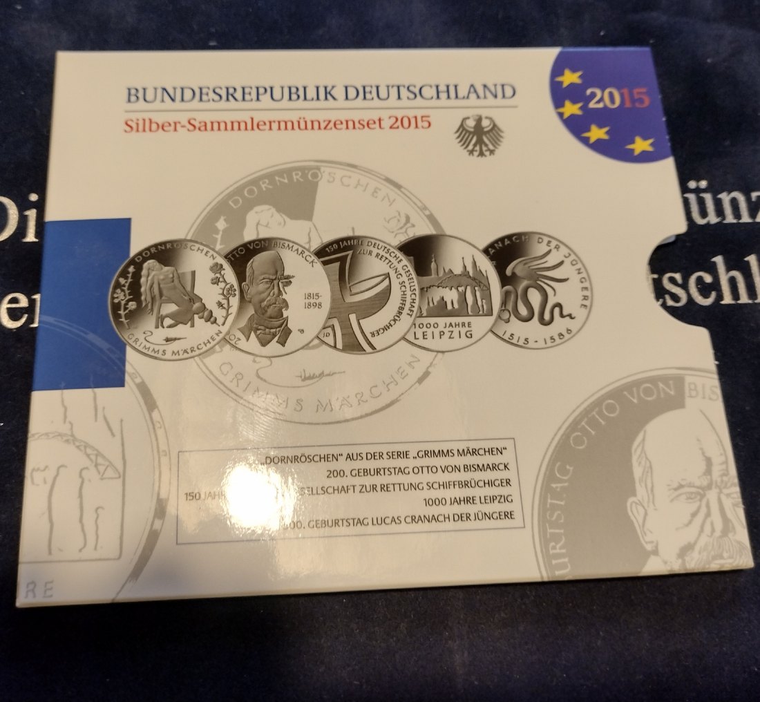  Silbermünzenset, Deutschland 10 euro 2015, 5x AG 625   