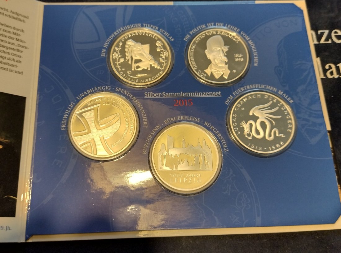  Silbermünzenset, Deutschland 10 euro 2015, 5x AG 625   