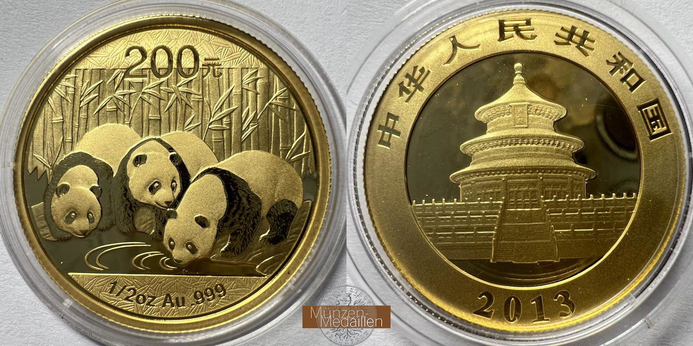  China 200 Yuan 2013 (Panda) MM-FRANKFURT KM#2121 Feingold:15,5g   