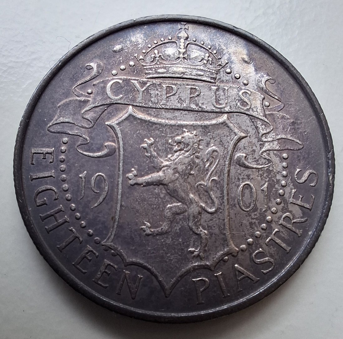 Zypern 18 Piastres 1901 Victoria Silber