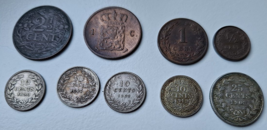  Niederland kl. Münzsammlung mit 9 Münzen 1863-1929   
