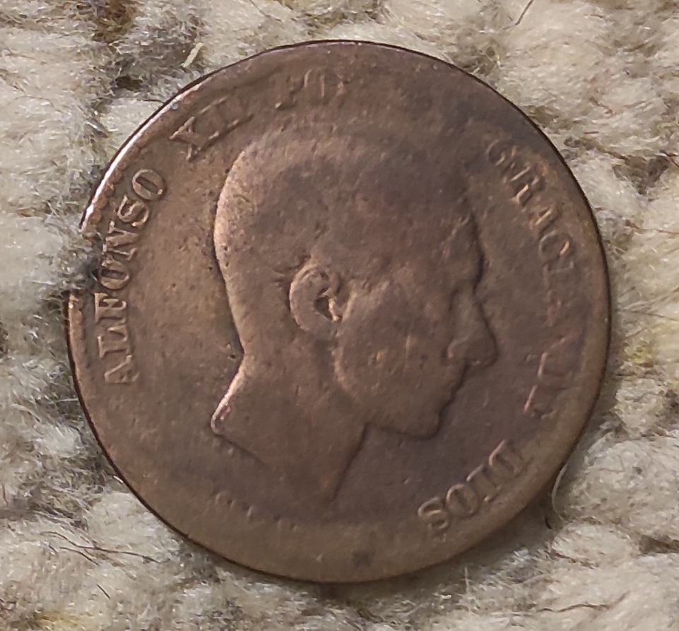  e286: Spanien 10 Centimos 1878, etwas abgegriffen   