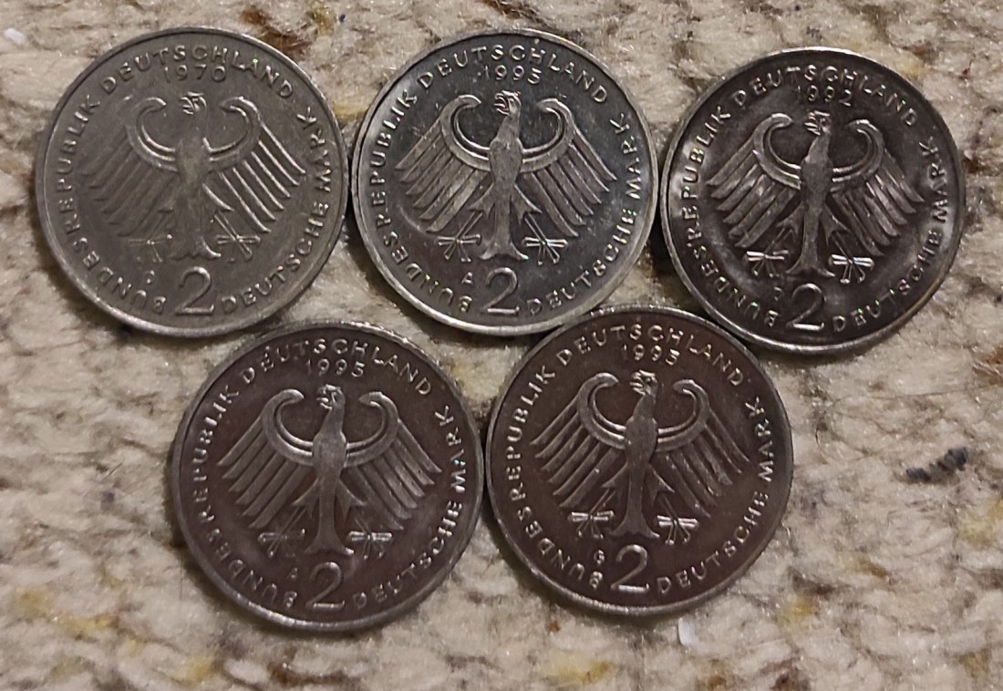  d046: BRD Münzlot mit 5 x 2 Mark Stücken   