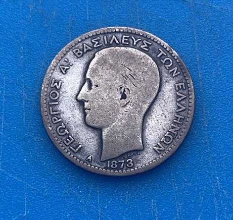  SILBER - Griechenland (Königreich) 1 Drachme 1873 A (Georg I.) Königswappen   