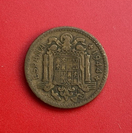  Spanien 1 Peseta 1944 Gekröntes Staatswappen mit Säulen des Herkules   