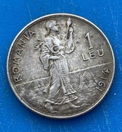  SILBER - Rumänien (Königreich) 1 Leu 1914 Carol I.   